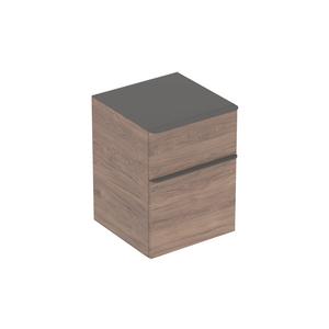 Bočná skrinka Geberit Smyle Square s dvomi zásuvkami: B=45cm, H=60cm, T=47cm, orech hickory/melamín s drevenou štruktúrou, láva/matná prášková farba