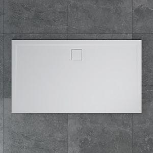 Sprchová vanička LIVADA z liateho mramoru, päťuholník 90x90x3,5 cm, biela, sifón na dlhšej strane vaničky, kryt sif. biely, SanSwiss W20563609004
