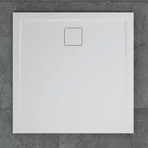 Sprchová vanička z liateho mramoru, štvorcová 90x90x3,5 cm, biela,sifón na kratšej strane vaničky, kryt sifónu biely LIVADA Sanswiss