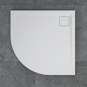 Sprchová vanička z liateho mramoru, štvrťkruhová 90x90x3,5 cm, biela, sifón na kratšej strane vaničky, kryt sifónu biely LIVADA Sanswiss