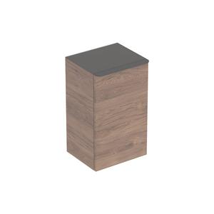 Bočná skrinka Geberit Smyle Square s jednými dvierkami: B=36cm, H=60cm, T=32.6cm, orech hickory/melamín s drevenou štruktúrou, láva/matná prášková farba, Dvierka=Závesy vľavo
