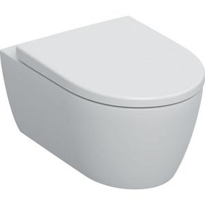 Súprava závesného WC s hlbokým splachovaním Geberit iCon, uzavretý tvar, Rimfree, s WC sedadlom: T=53cm, Automatické plynulé zatváranie=Áno, Rýchloupínacie závesy=Uzamknuteľné, Upevnenie=Zhora, Alpská biela / Matný