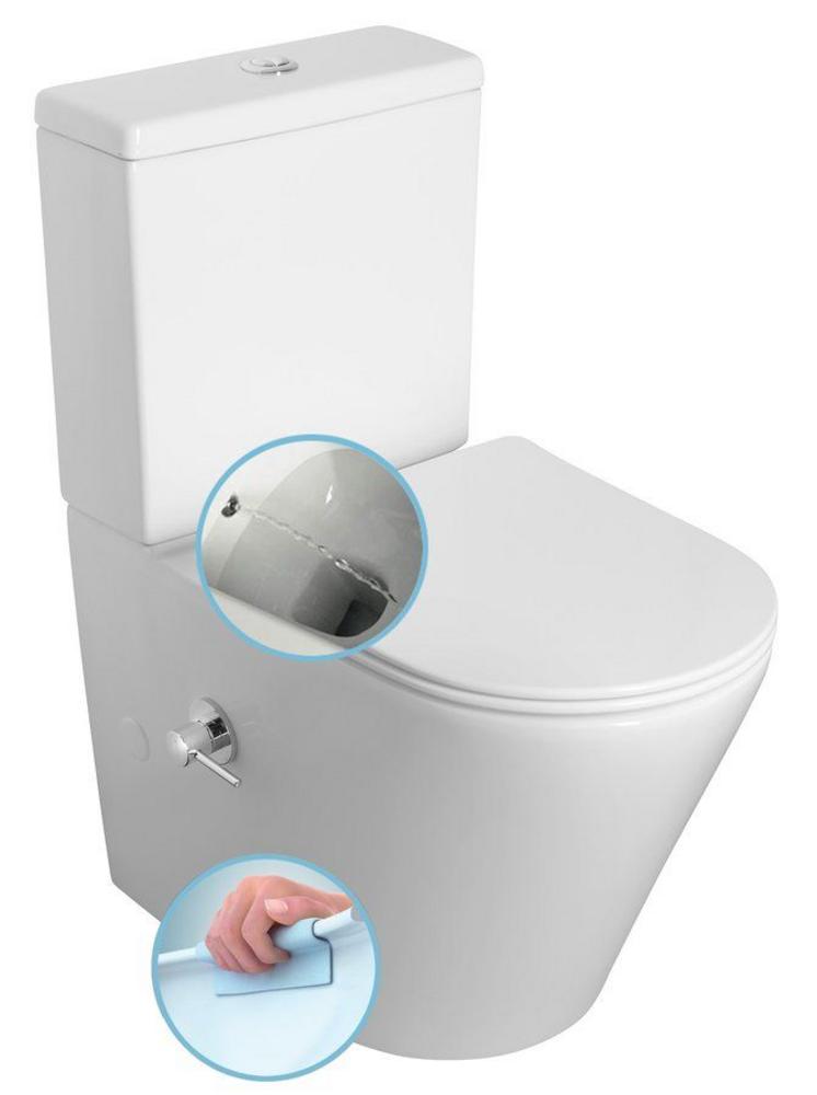 WC kombi integrovaná batéria a bidetová sprška, spodný/zadný odpad, biela Rimless