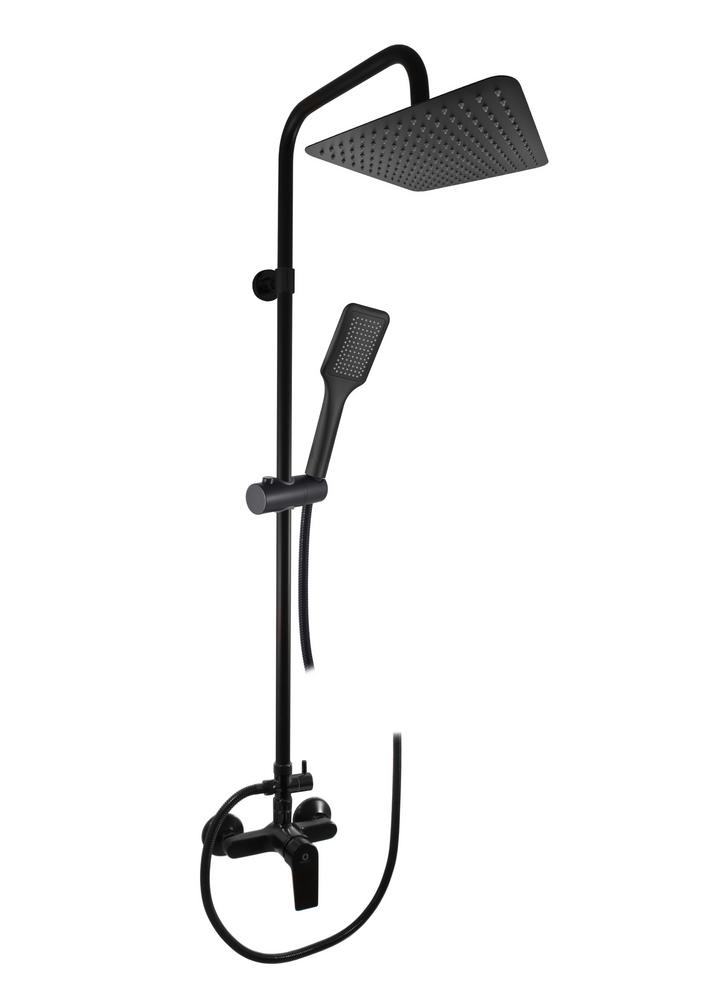 Vodovodná batéria sprchová nástenná páková, matná čierna, rozteč: 150 mm, vrátane hlavovej sprchy, ručnej sprchy, tyče s držiakom a hadicou 150 cm, COLORADO Slezák-RAV
