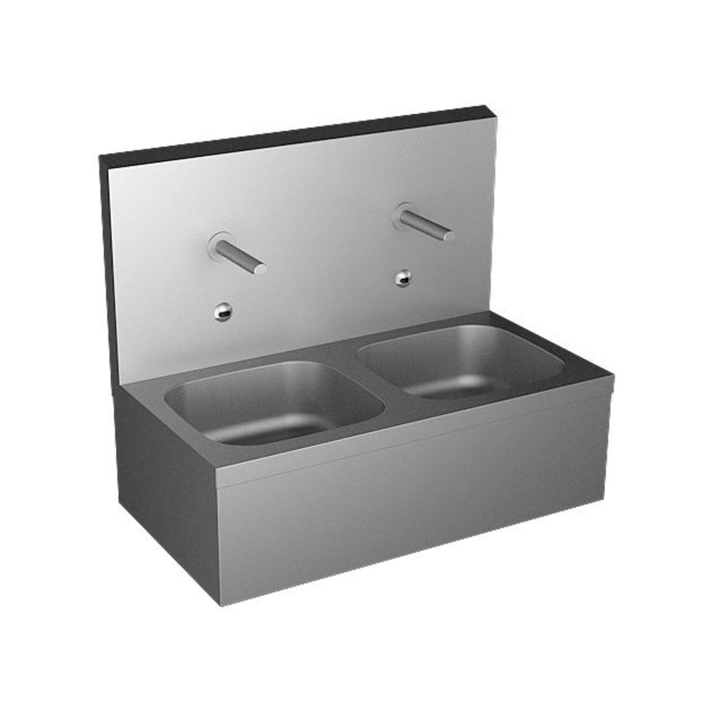 Nerezový závesný dvojdrez so zadnou stenou a integrovanými senzormi s elektronikou ALS a termostatickým ventilom, napájanie 6V Sanela  SLUN 07ETB