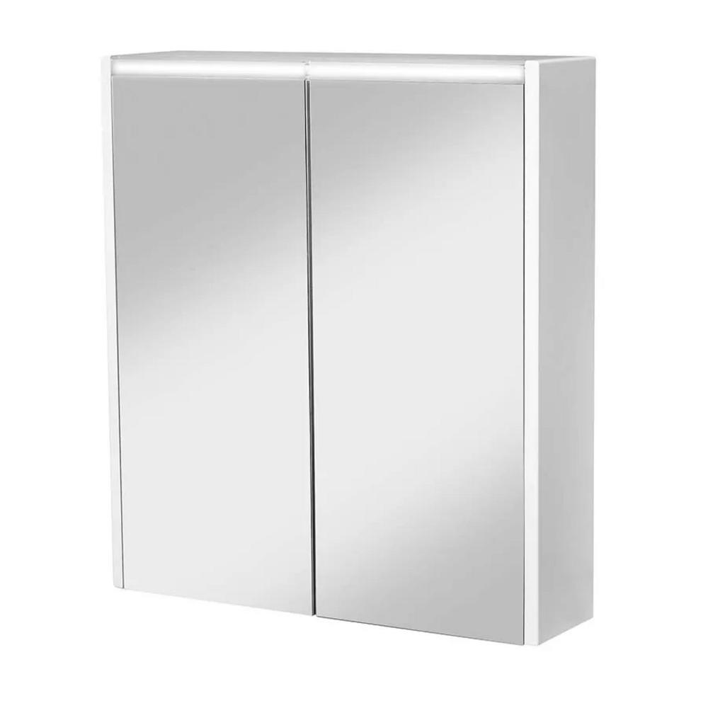 Skrinka zrkadlová 70x67x15 s LED osvetlením, korpus biela fólia lesk, 2xpolica sklo, vypínač+zásuvka Comfort LED