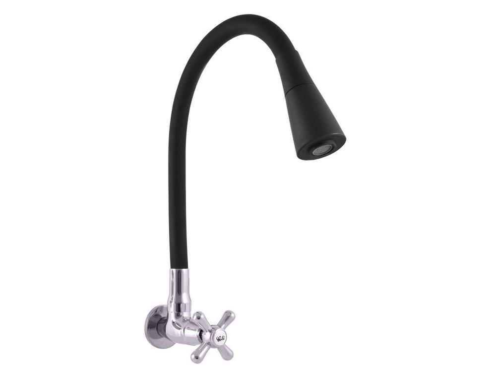 Vodovodná batéria umývadlová nástenná, chróm/čierna, na jednu vodu s otočným flexibilným ramienom čiernej farby so sprchou, Morava Slezák-RAV