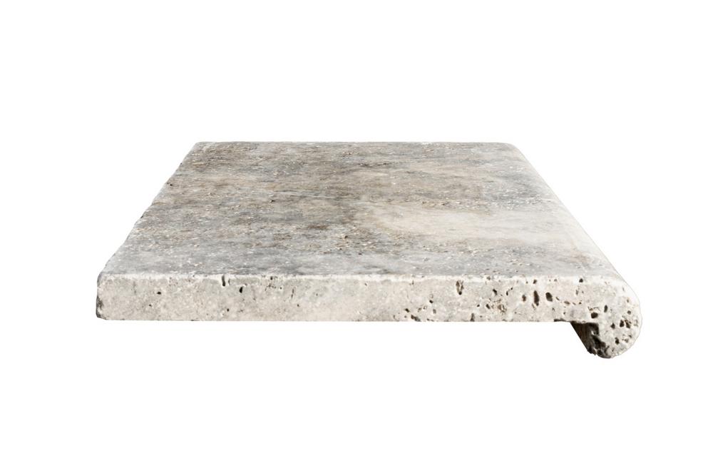 Dlažba kameň - bazénový lem s nosom ATR73 Travertín BLUE SKY 33x61x 1,2/3cm, brúsený,piesková, úprava Antik