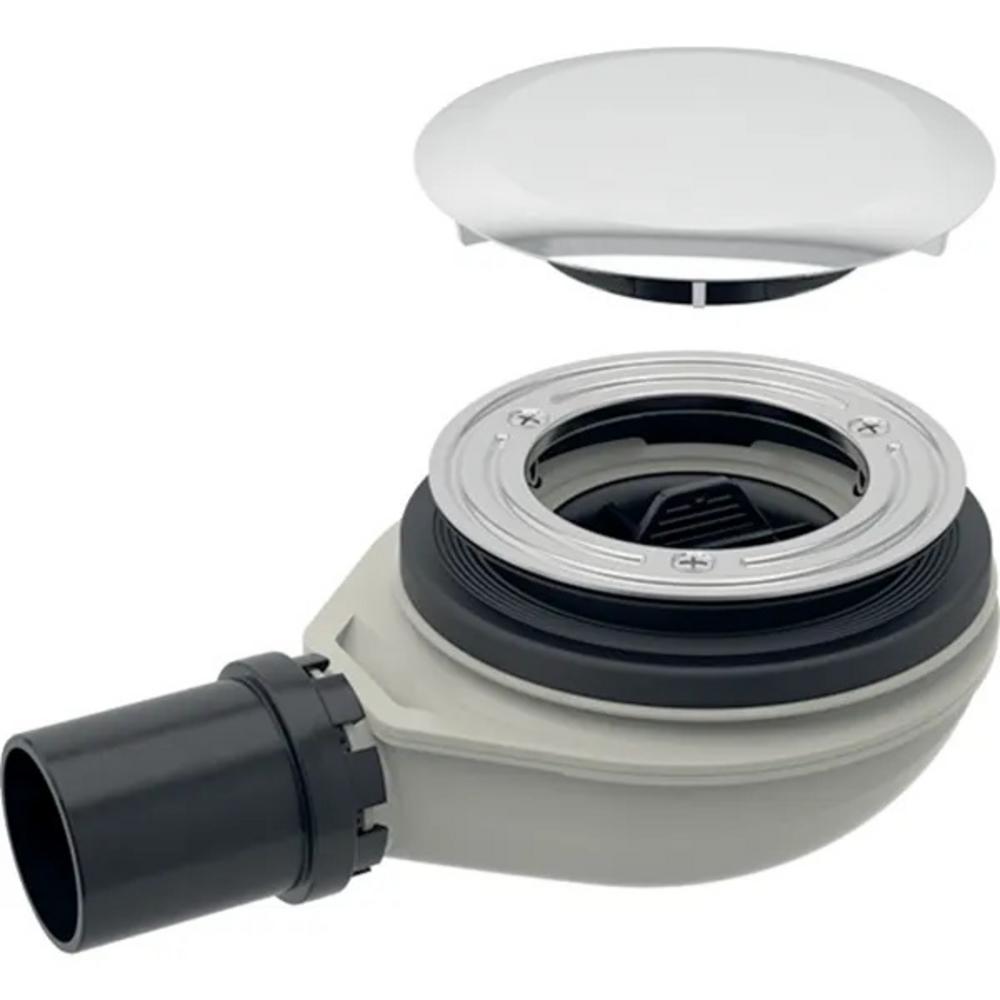 Odtok sprchovej vaničky Geberit d90, s krytom odtoku, výška zápachovej uzávierky 30 mm, odtok z PE: d=40mm, Lesklé pochrómovanie, Pripájacie hrdlo=PE-HD