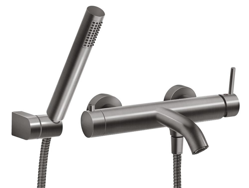 Vodovodná batéria vaňová nástenná páková gun metal rozteč: 150mm s príslušenstvom, keramický prepínač Ciriculus  Novaservis