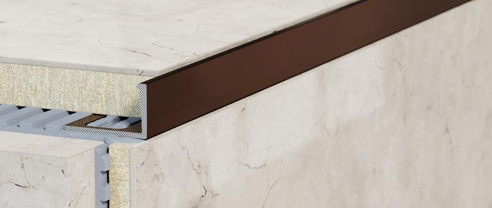 Hliníkový profil elox BRONZOVÝ tvar L v.10mm dl.2,5m